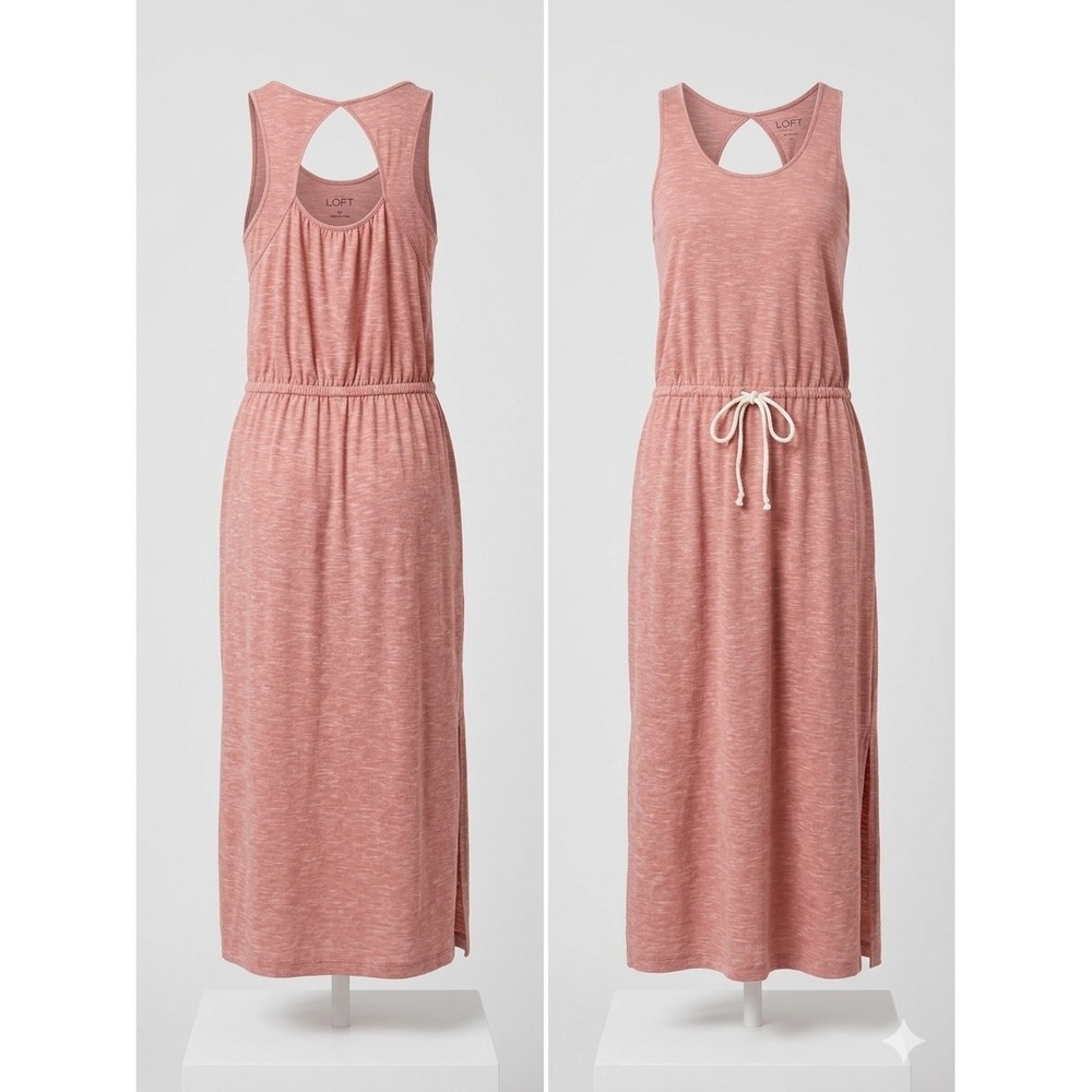 Ann Taylor LOFT XS Pink Tank Dress Drawstring Waist Racerback Casual Summer Soft